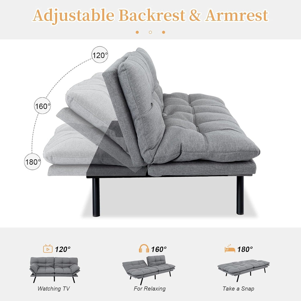 Opoiar Futon Sofa Bed Modern Memory Foam Sleeper Sofa Convertible Couch Adjustable Armrest&Backrest Leather Futon for Living Space,Apartment,Office Sofabed