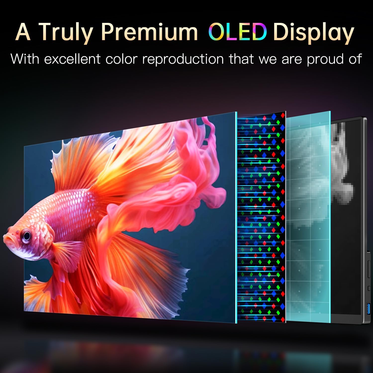 4K Portable Monitor OLED 3840×2400p, 14' Ultra Slim Travel Monitor, 400+ Nits |100% DCI-P3 | 1000000:1 Contrast, HDMI USB C External Screen for Laptop Mabook PC