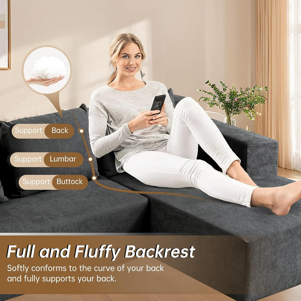 ANONER 103' Modular Sectional Sofa, L-Shaped Boneless Sectional Couch, Modern Minimalist Free Combination Foam Sofa with Deep Seat, Living Room & Apartment Furniture, No Assembly Required, Dark Grey