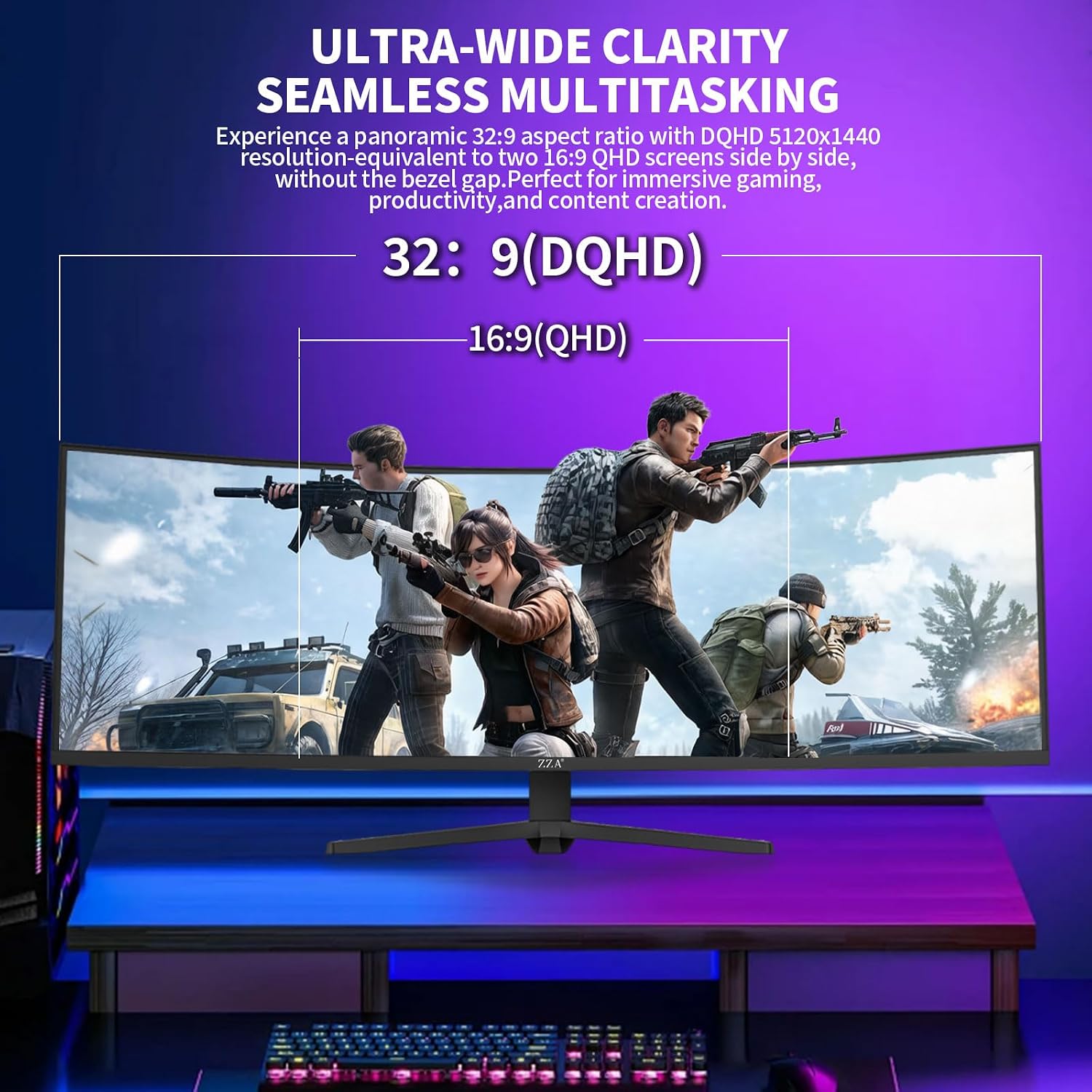ZZA Ultrawide 49 Inch Curved Monitor 5K Large Computer Monitor 165Hz, DQHD 5120×1440 Curved 1500R AMD FreeSync 120% sRGB Height Adjustable, HDMI 2.1 & DP 1.4, VESA Mount – Black