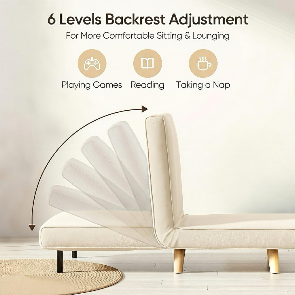 Ahomly 3 in 1 Convertible Sleeper Chair, Sofa Chair for Adults with 6 Angle Adjustable Backrest, Single Sleeper for Living Room/Apartment/Office, Beige