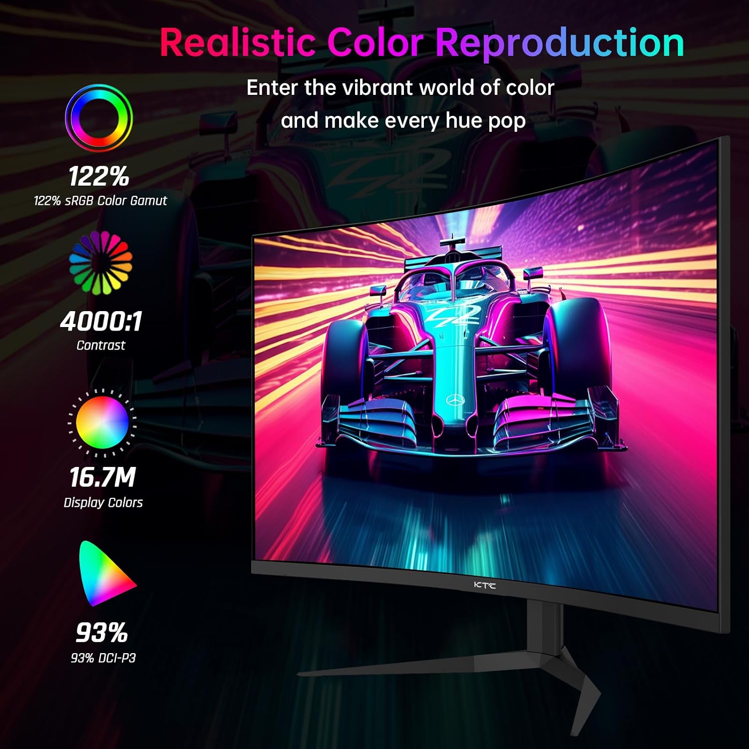 KTC 32 Inch 240Hz Curved Gaming Monitor, 2K 1440P Computer PC Monitor with 1000R 1ms Frameless, Adaptive Sync,122% sRGB, HDMI, DisplayPort, Tilt Adjustable, H32S25E