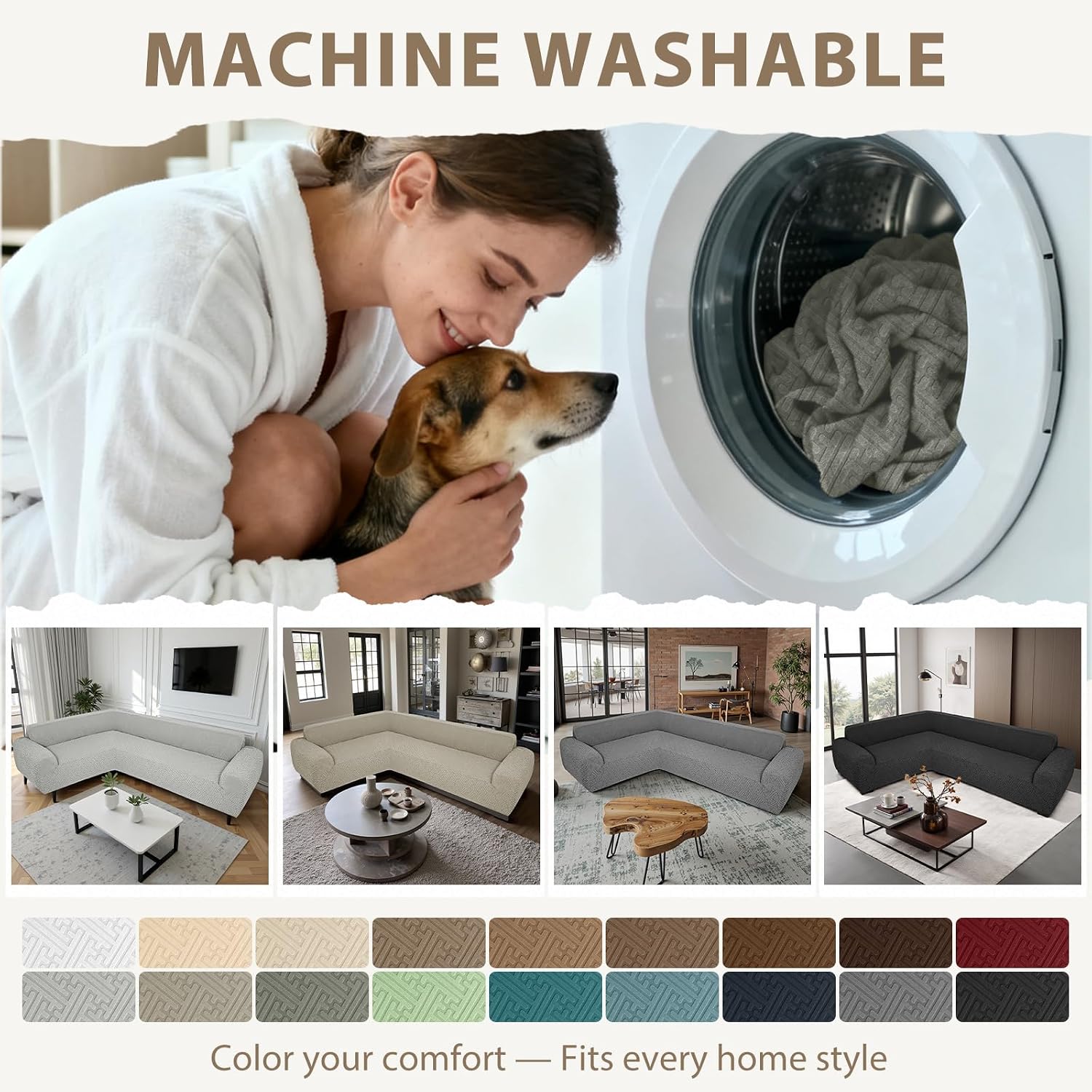 Sectional Couch Covers L Shape Sofa Cover 1-Piece Stretch Corner Couch Covers Non Slip Washable Sofa Slipcovers Soft Fleece Furniture Protector for Dogs Pet (Medium, Grayish Green)