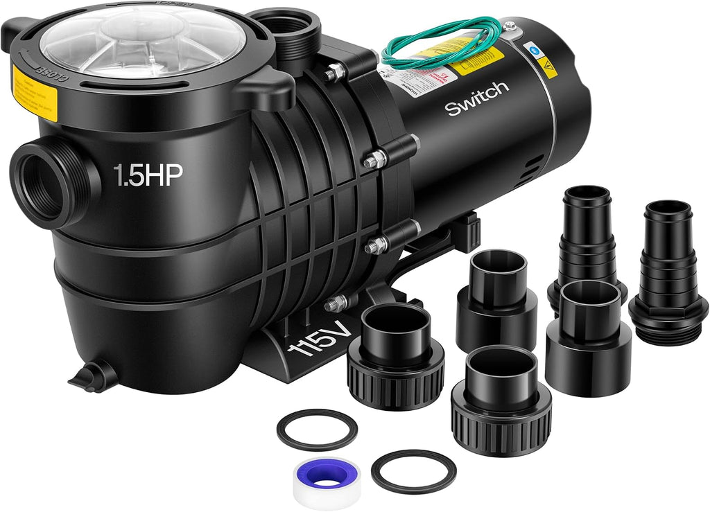 VIVOHOME 1.5 HP 6027 GPH Powerful Copper Motor Self-priming 115V Swimming Pool Pump w/ON/OFF Switch 1.25'' & 1.5' & 2.0'' Unions Energy Saving w/Strainer Basket