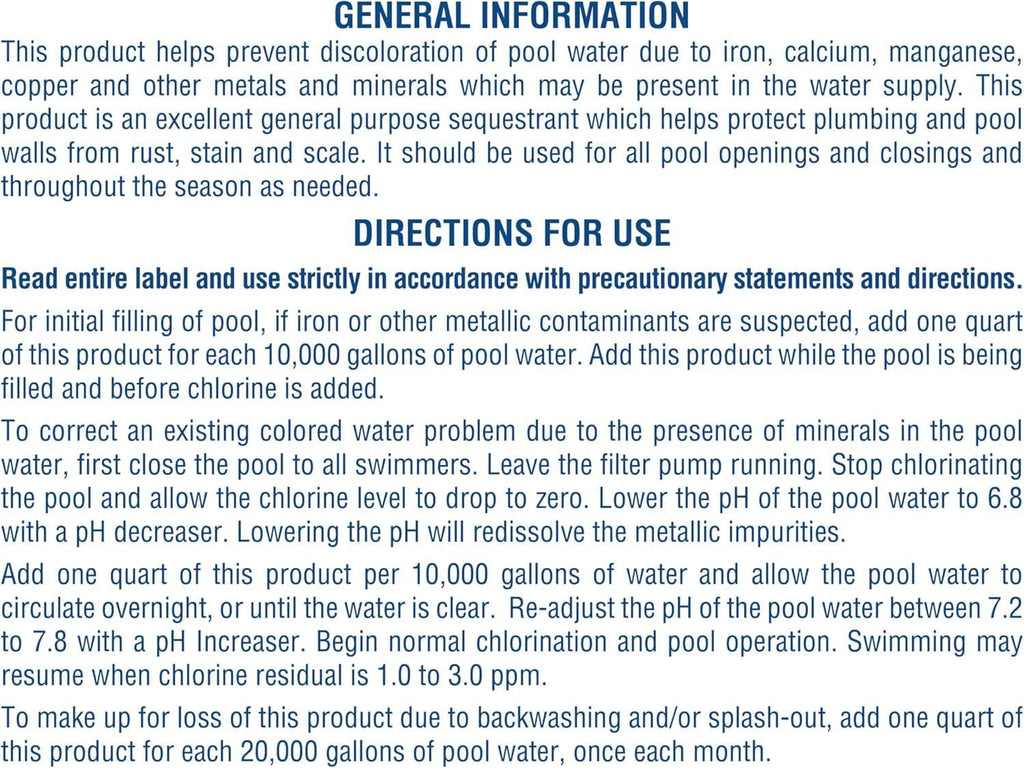 Pool Mate 1-Quart 12-Pack Concentrated Metal Out Stain and Mineral Inhibitor, Pool Metal Remover, Stain Remover, Made in USA