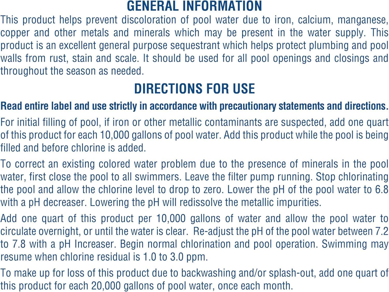 Pool Mate 1-Quart 12-Pack Concentrated Metal Out Stain and Mineral Inhibitor, Pool Metal Remover, Stain Remover, Made in USA