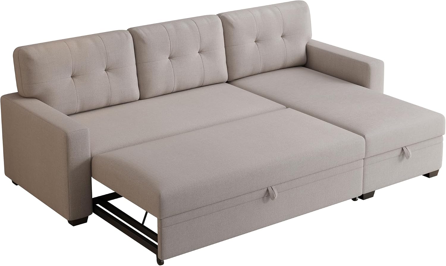 Ball & Cast Convertible Sectional Sleeper Sofa Bed L Shaped,4 in 1 Pull Out Couch with Reversible Storage Chaise & Removable Back Cushions,Sleeper Corner Pull Out Sofa Bed Couch for Living Room,Office