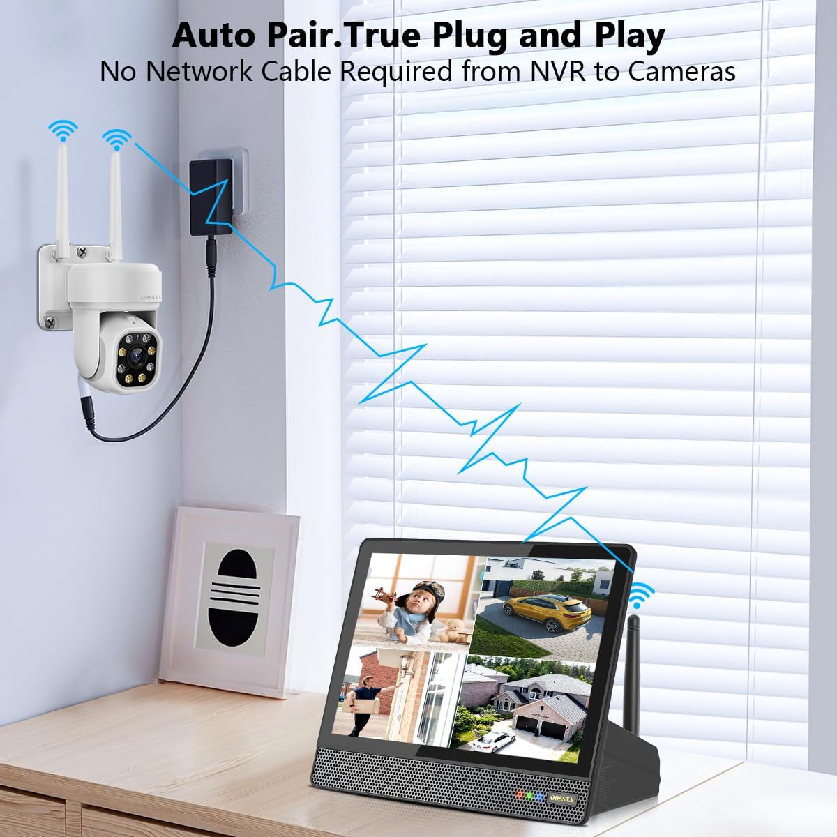 (10CH All in One Monitor) Home Security Cameras Wireless Outdoor Security Camera System,WiFi NVR Network Surveillance Video Recorder Indoor House Alarm