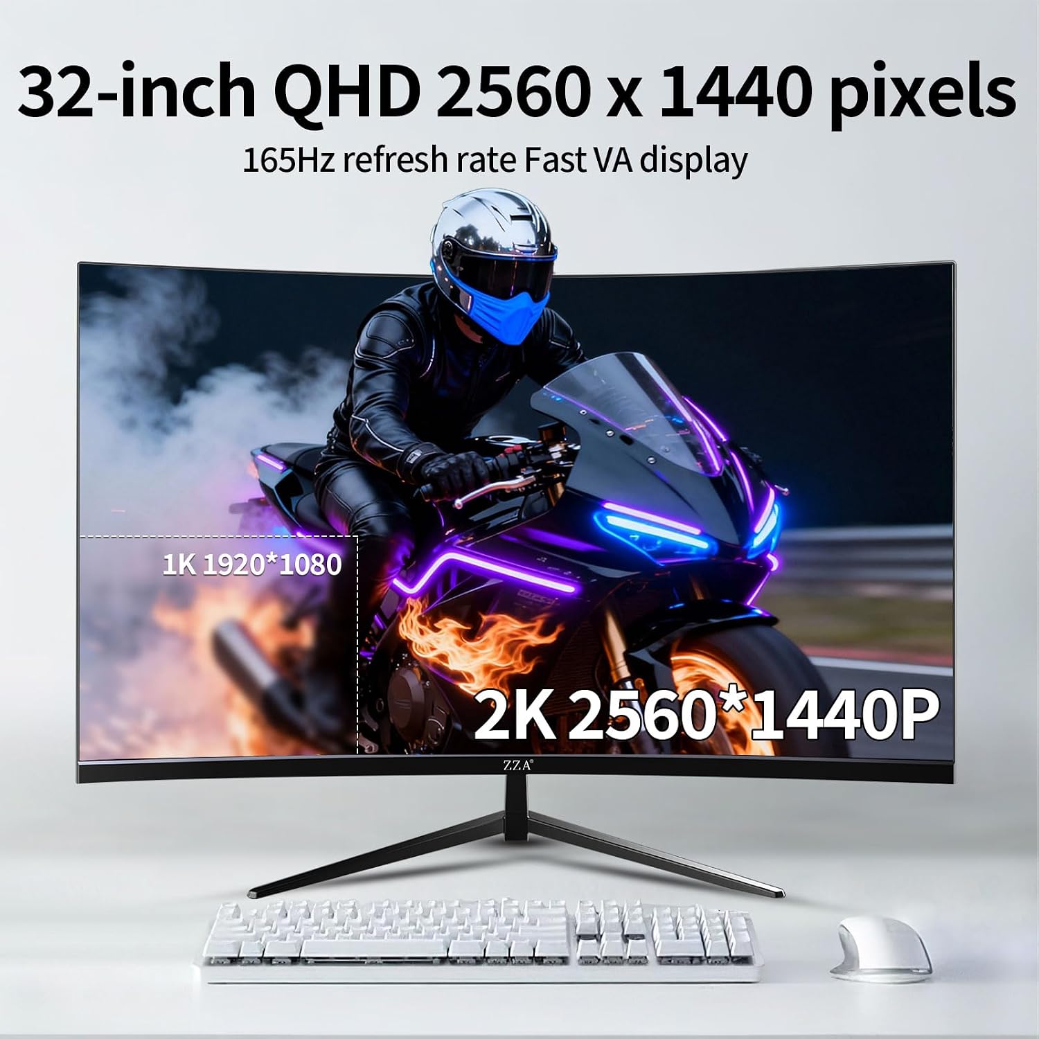 ZZA 32 Inch Curved Gaming Monitor 180Hz 2K Computer Monitor 1500R Curved VA Display, QHD 2560x1440p PC Monitor HDMI DP1.4, 1ms MPRT, HDR, Metal Stand, VESA Compatible (DP Cable Incl.)