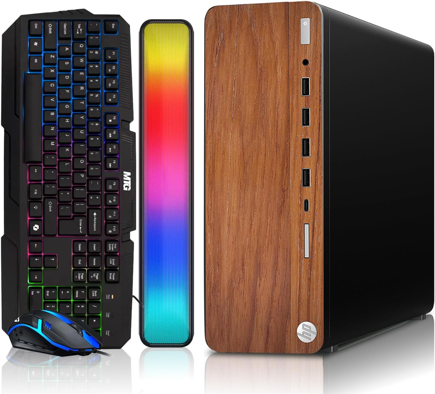 HP Dark Dual Premium Desktop Computer PC – AMD Processor,16GB RAM,512GB SSD,RGB Keyboard with AI Copilot Key and Mouse,RGB Soundbar,Windows 11(Renewed)