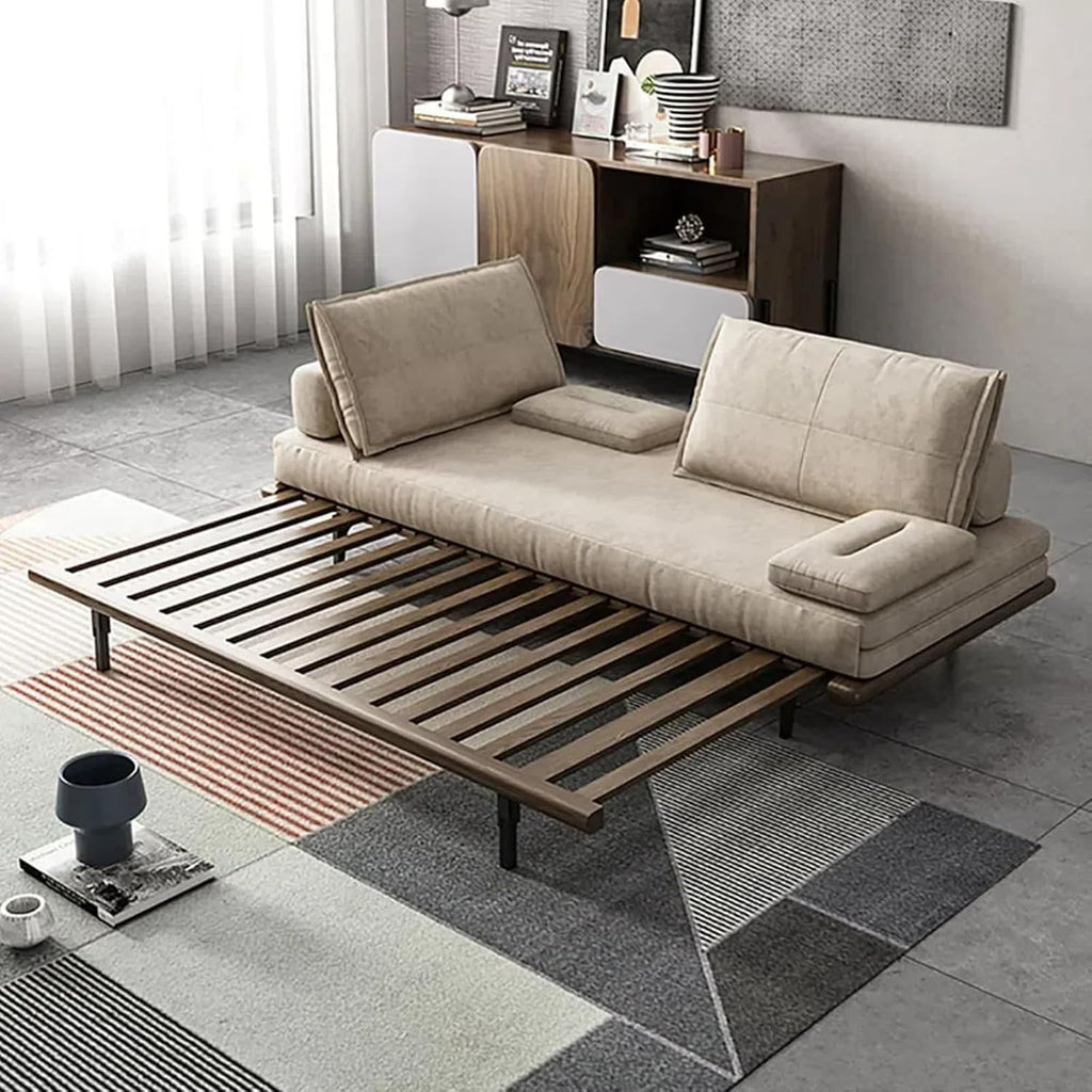 homary Modern Pull Out Sofa Bed - Khaki Convertible Couch, 78.7'' Mid Century Wood with Cotton & Linen