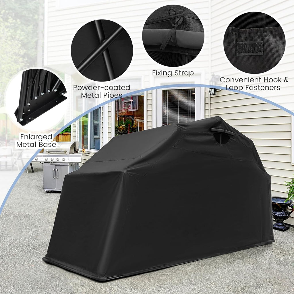 Tangkula Motorcycle Shed - Waterproof Garage with 600D Oxford Cover, Ventilation Window, Heavy Duty Storage for Motorbike, Scooter, Vehicles, 136' x 54' x 75'