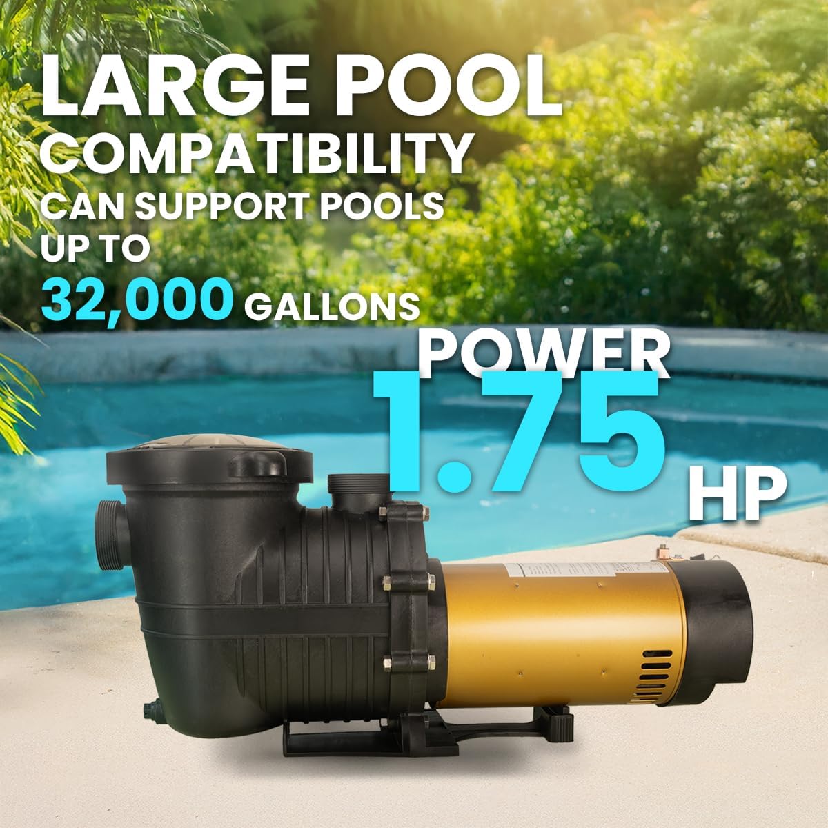 XtremepowerUS In-Ground Swimming Pool Pump Spa 1.75HP Dual Speed High Flow 5,280 GPH 1.5' NPT w/ Slip-On Fitting Included, Filter Basket, 230V