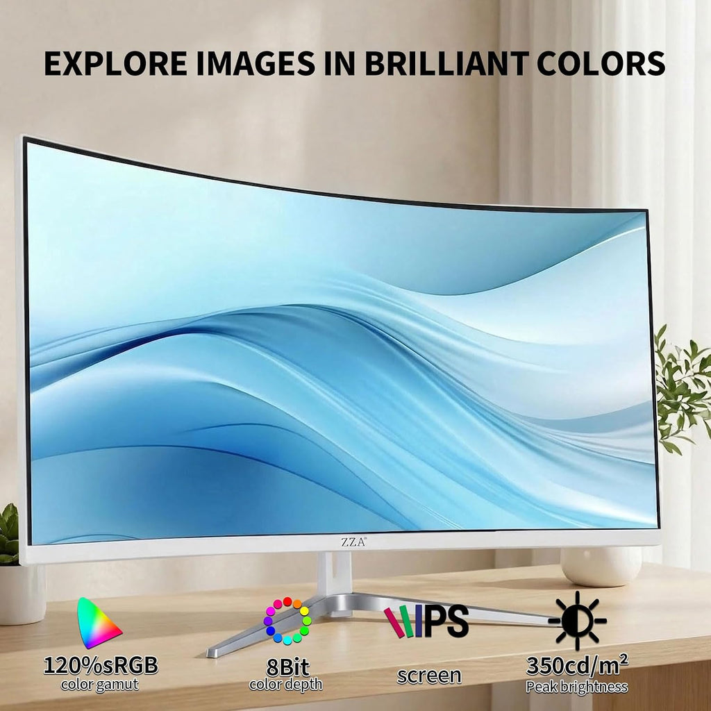 ZZA 34 Inch Ultrawide Curved Monitor Built in Speakers 4K Gaming Computer Monitor 100Hz, WQHD(3440x1440P) Curved 3800R 21:9 Ultra Wide PC Display, 130% sRGB, HDMI &DP, VESA Mount Compatible-White