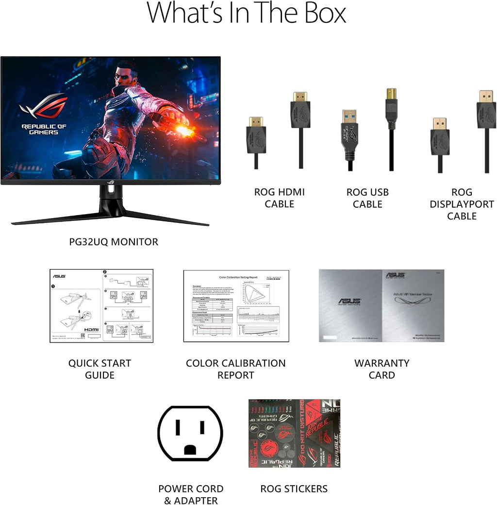 ASUS ROG Swift PG32UQ 32' 4K HDR 144Hz DSC HDMI 2.1 Gaming Monitor, UHD (3840 x 2160), IPS, 1ms, G-SYNC Compatible, Extreme Low Motion Blur Sync, Eye Care, DisplayPort, USB, DisplayHDR 600