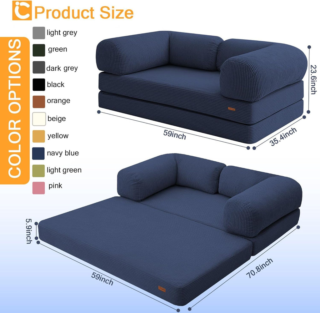 COMAX Convertible Folding Sofa Bed, Foldable Chair Bed Floor Futon Couch with Back Support, Comfy Corduroy Fold Out Mattress Sleeper for Living Room Bedroom