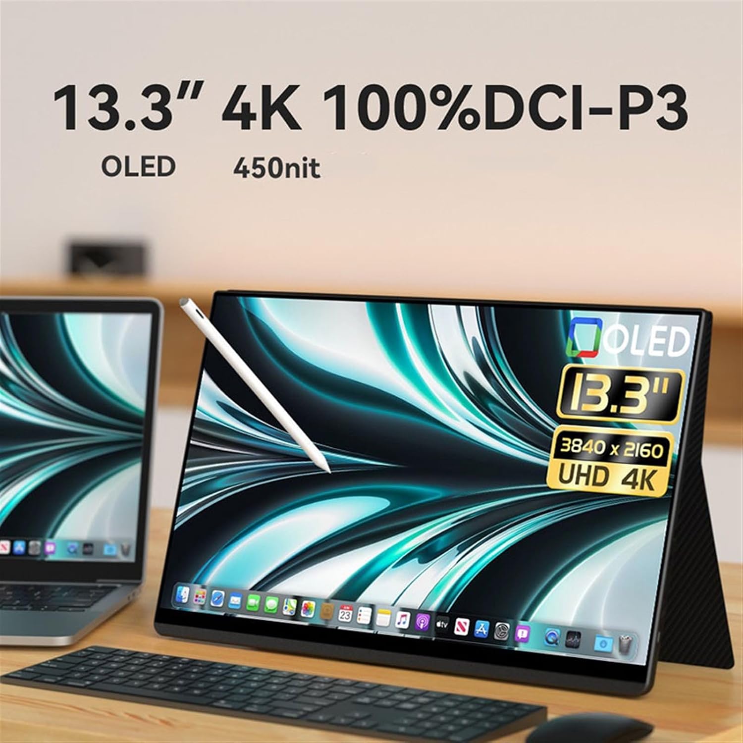 Travel Screen 13.3' IPS Portable Monitor OLED Touch Monitor Cell Phone Secondary Screen 3840 * 2160 Resolution Office Game External Screen Gaming