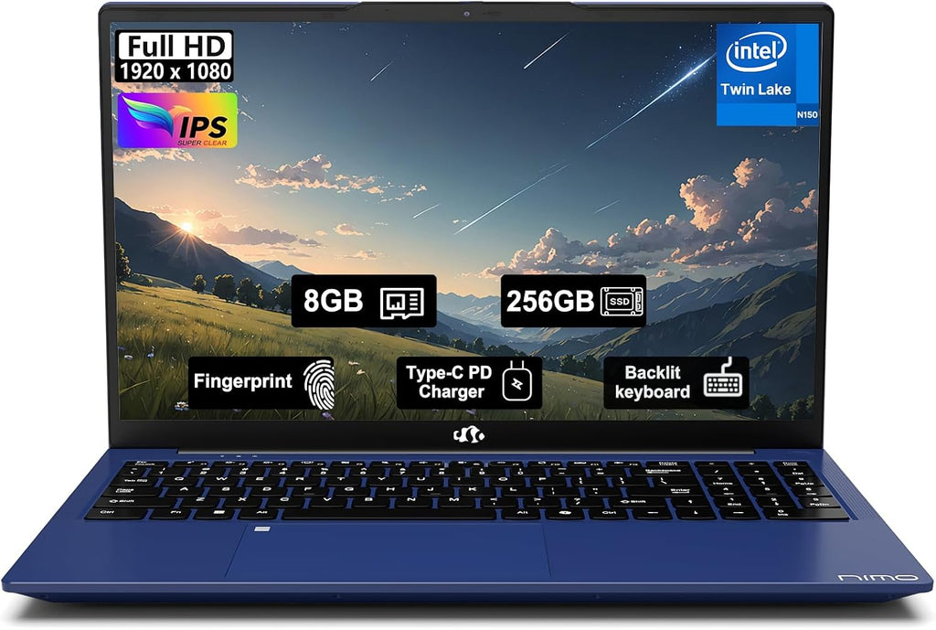 15.6' FHD IPS Student-Laptop-Computer - 8GB RAM 256GB SSD, 13th Gen Intel N150(Beat to i3-1115G4, 4 Cores Up to 3.6GHz), 65W Type-C, Fingerprint, Backlit Keyboard, Wi-Fi 6, BT5.2, Numpad