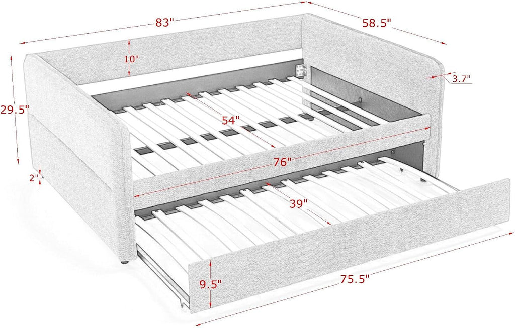 KEIKI Full Size Upholstery Tufted Daybed with Erectable Trundle, Full to King Design Modern Extendable Boucle Sofa Bed, Easy Assembly, No Box Spring Required, for Living Room and Bedroom, Beige