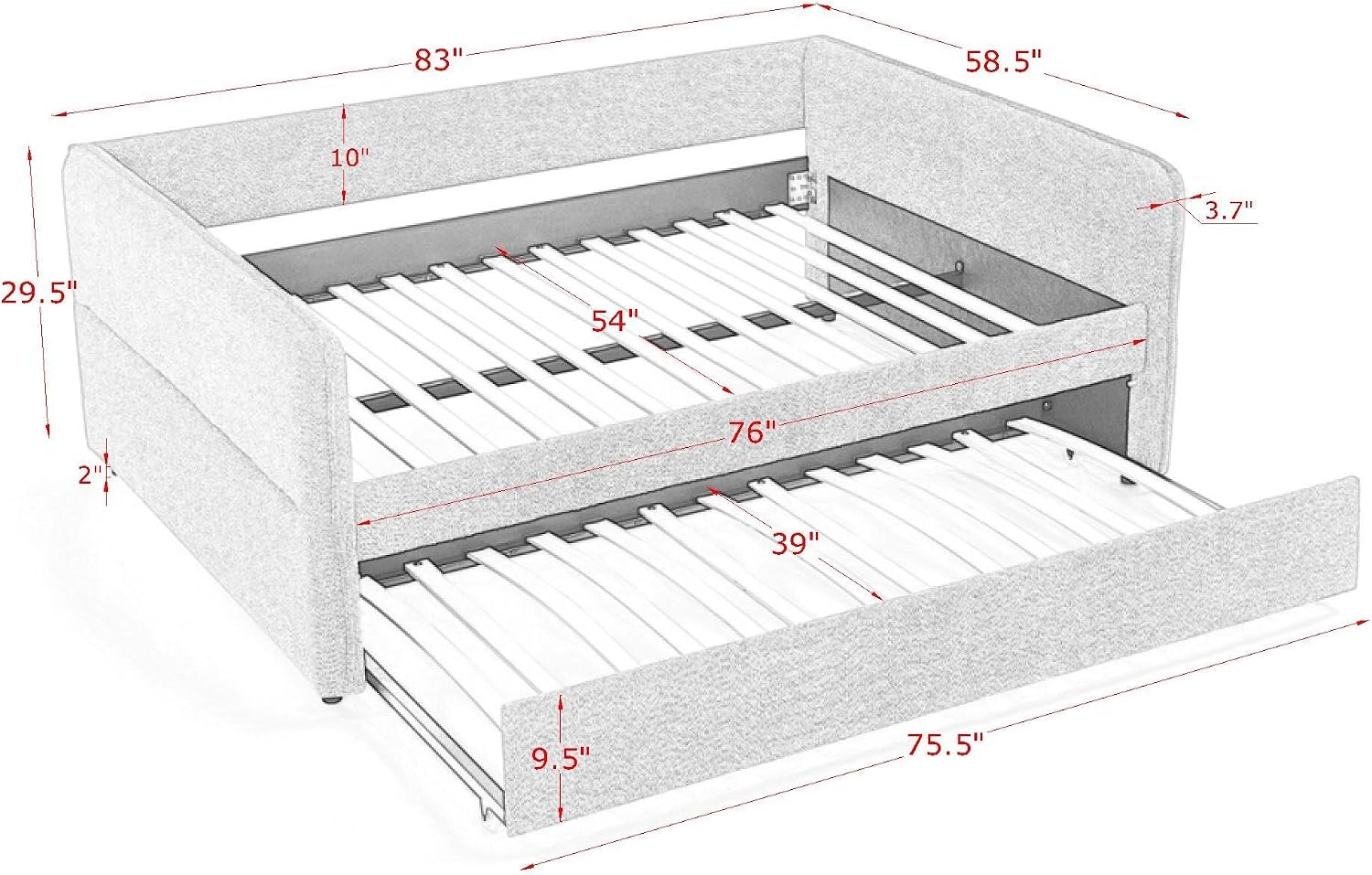 KEIKI Full Size Upholstery Tufted Daybed with Erectable Trundle, Full to King Design Modern Extendable Boucle Sofa Bed, Easy Assembly, No Box Spring Required, for Living Room and Bedroom, Beige