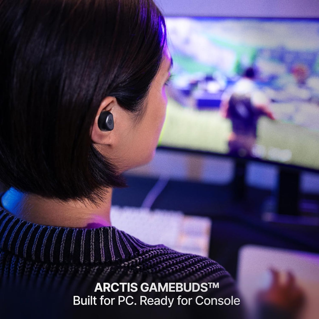 SteelSeries Arctis GameBuds for PlayStation/PC/Switch/Mobile — 2.4GHz + Bluetooth 5.3 Earbuds — ANC — Mobile App Sound Presets — Water Resistant IP55 — 40H Battery with Qi Charging Case - Black