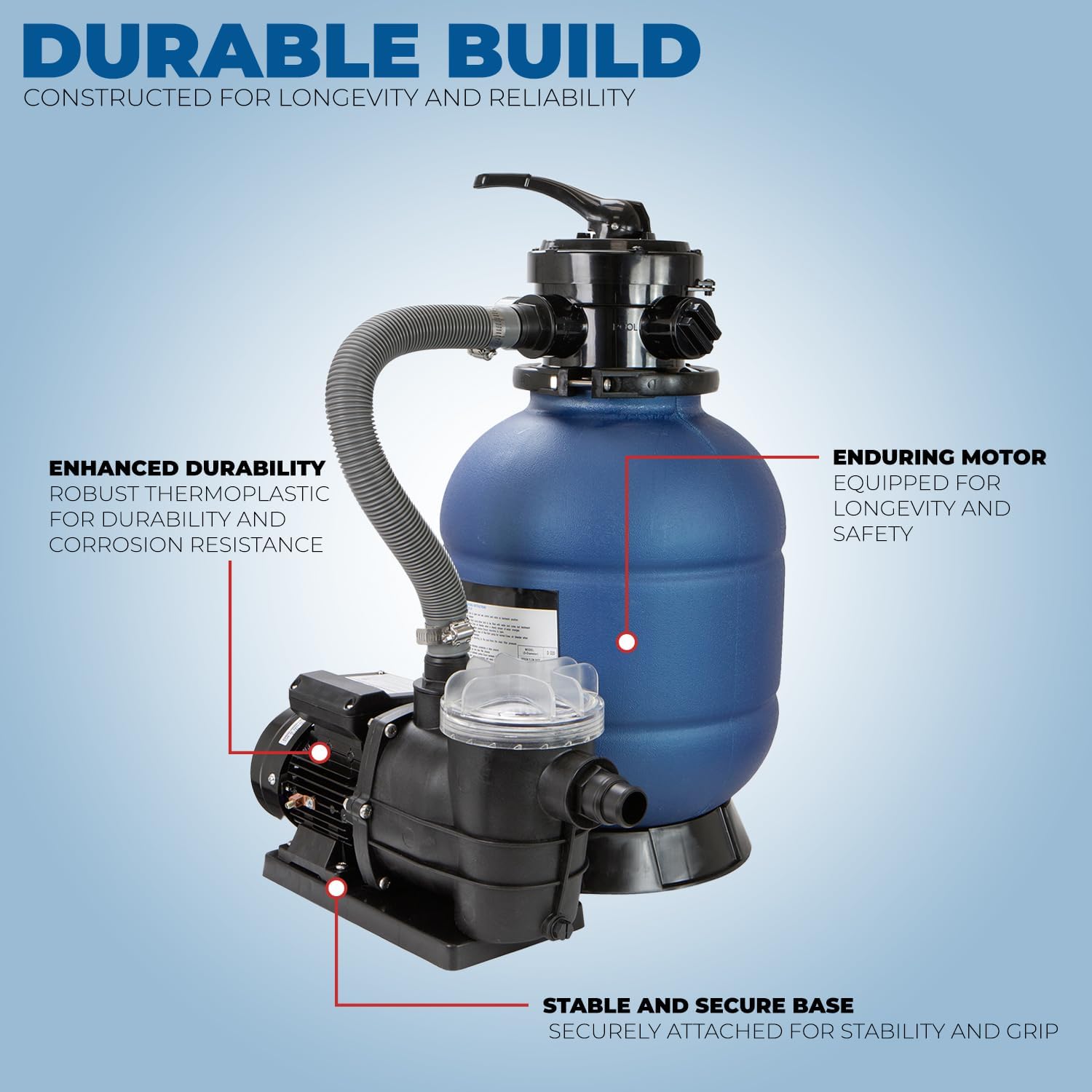 XtremepowerUS 13' Sand Filter 3/4HP Pool Pump 2,400GPH for Above Ground Swimming Pool Multi-Port Valve Up to 10,000 Gallons, 1-1/4'NPT Pool Sand Filter with Enhanced Circulation System