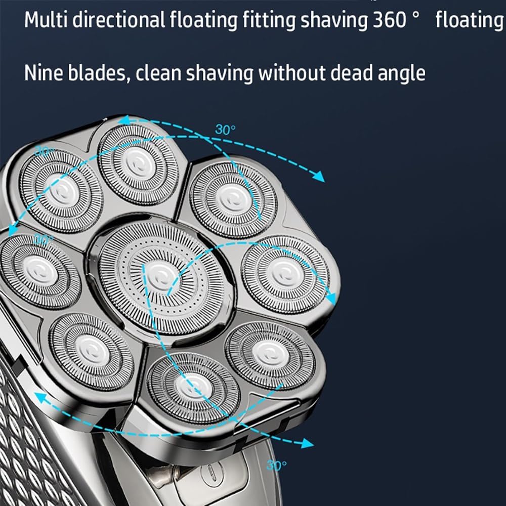Head Shaver for Men, 6 in 1 Grooming Kits Electric Shaver Facial Body Electric Razor for Men Hair Beard Trimmer Bald Head Shaving Machine Rechargeable