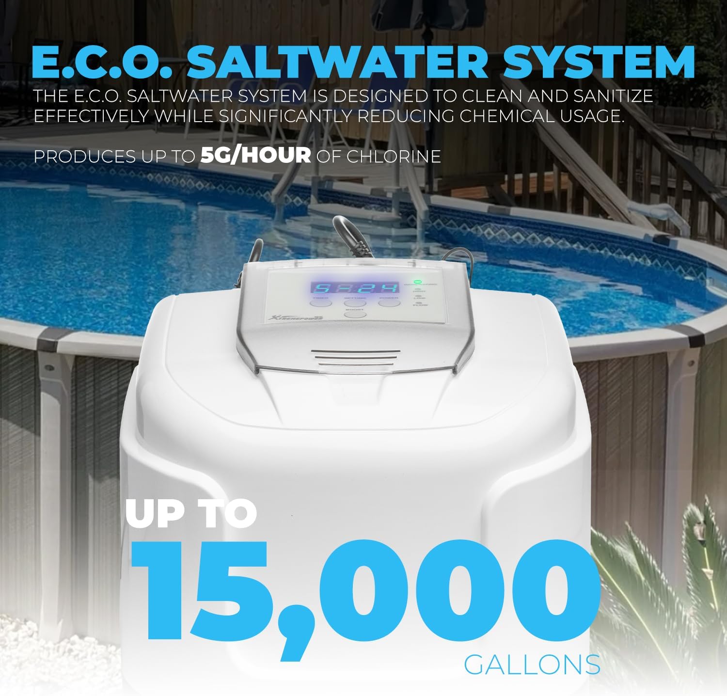 XtremepowerUS Above Ground Pool Salt Water System, Saltwater Chlorinator Built-in Timer for Above Ground Swimming Pool up to 15,000 Gallons with E.C.O. Salt Cell Genertaor