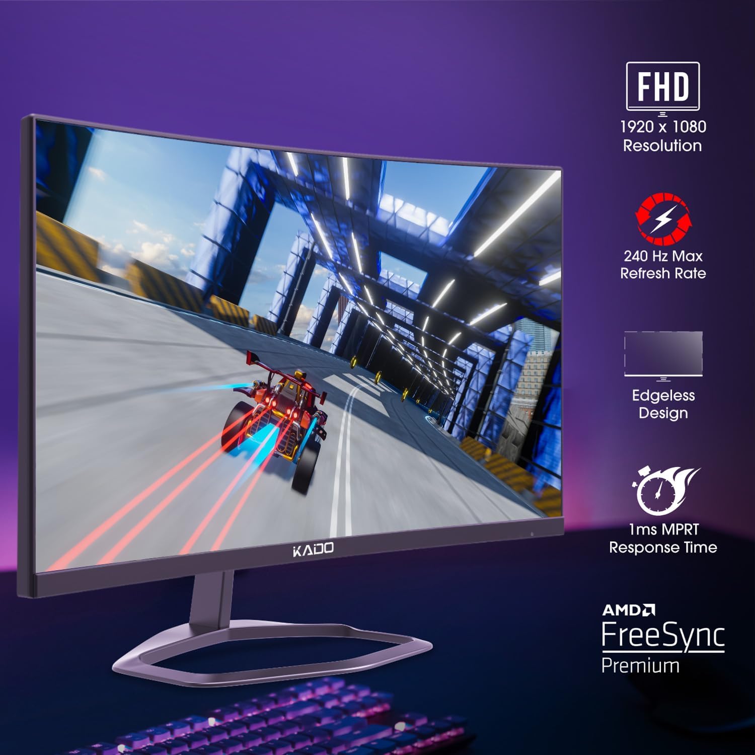 Kado Dual Gaming Monitor Setup - 2-Pack 24.5' 240Hz 1ms Curved 1500R 1920x1080, AMD FreeSync Premium, Panoramic Gaming Multi-View Split Screen Streaming, VESA Mount HDMI DisplayPort Built-in Speakers