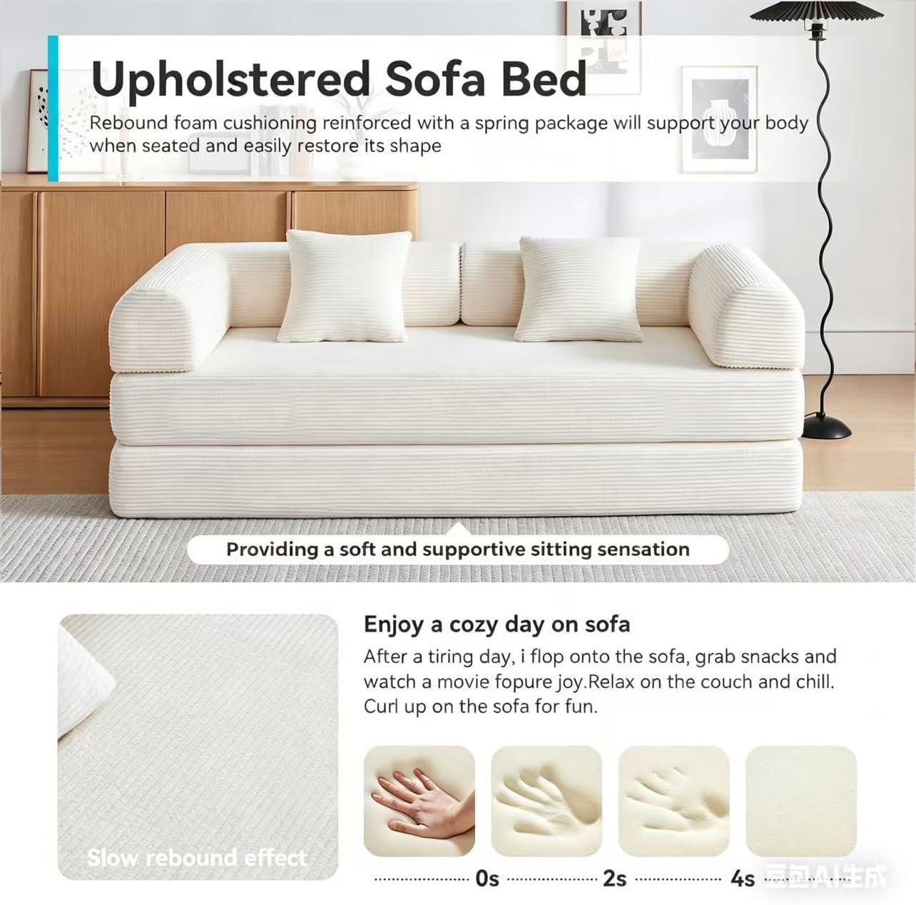 Convertible Folding Couch, 5-in-1 Futon Sofa with Armrests, Convertible Sleeper Sofa Bed Comfy Fold Out Bed for Living Room, Bedroom,Guest, Office, No Assembly Sofa for Small Spaces(Beige White)