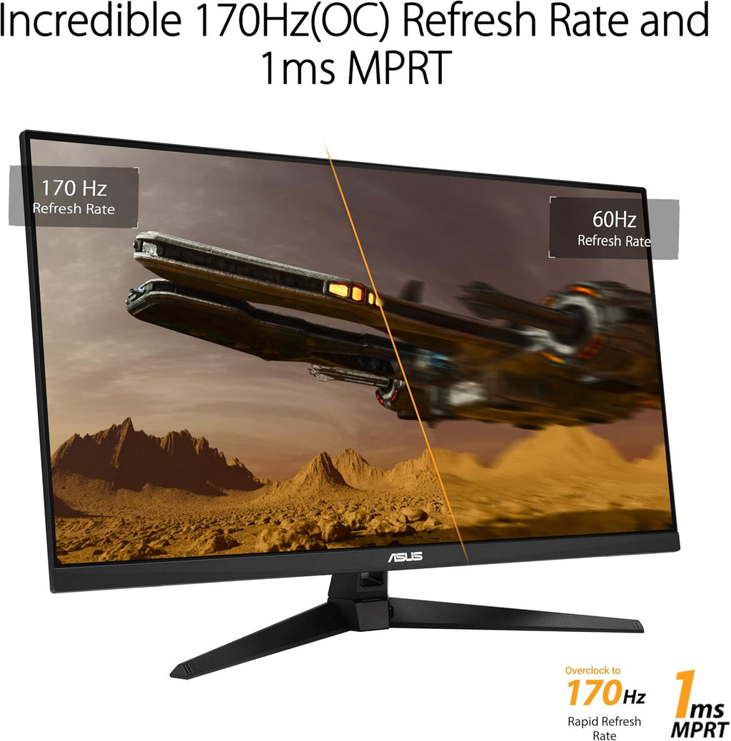ASUS TUF Gaming 31.5' 1440P HDR Monitor (VG32AQA1A) - QHD (2560 x 1440), 170Hz, 1ms, Extreme Low Motion Blur, FreeSync Premium, DisplayPort, HDMI, HDR-10, Shadow Boost, VESA Wall Mountable (Renewed)