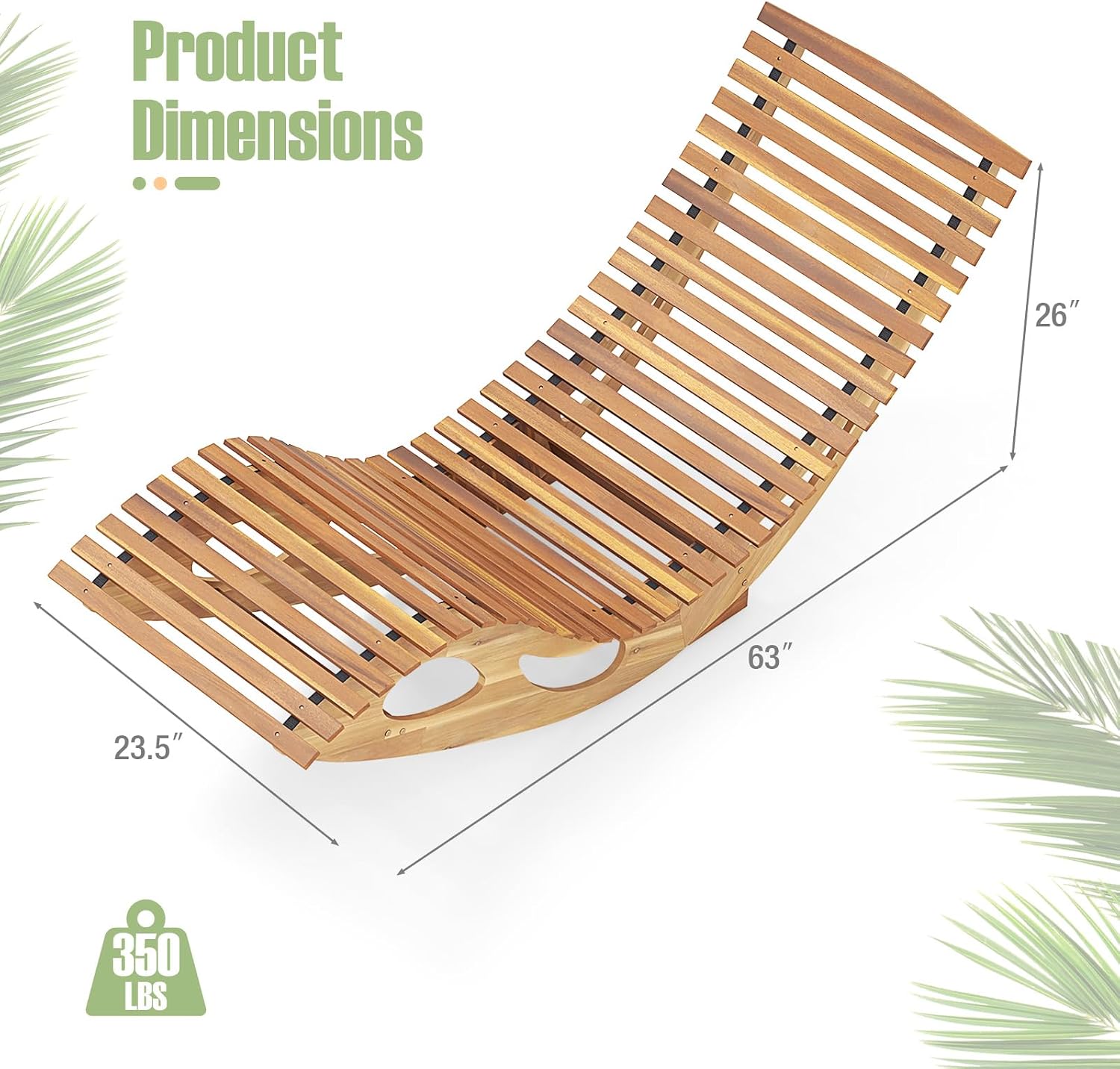 RELAX4LIFE Rocking Chaise Lounge Chair - Acacia Wood Sun Lounger w/Slatted Seat & Bottom Stopper, Indoor Outdoor Rocker for Pool Porch Patio, 350LBS Capacity, Wooden Rocking Lounge Chair (1, 23.5'')