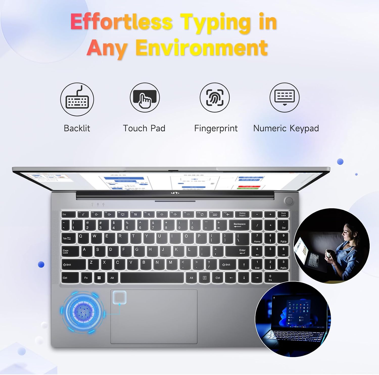 NIMO 15.6 FHD-Laptop,IPS Business Computer,32GB RAM 2TB SSD 6 Cores 12th Intel i3-1215U(up to 3.4 GHz) 65W Type C Laptop-Computer with Backlit Keyboard Fingerprint WiFi6 Win 11