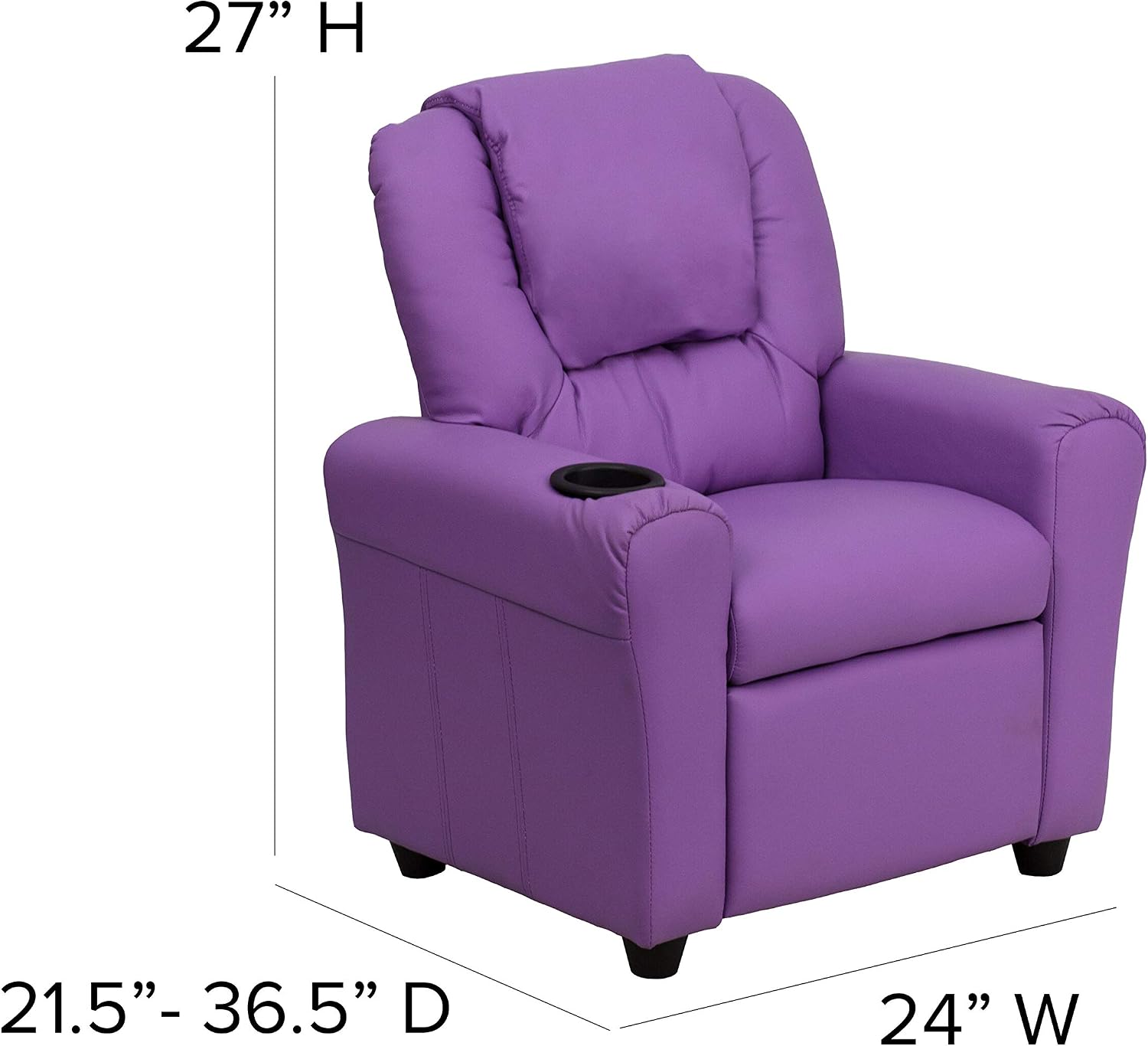 EMMA + OLIVER Lavender Vinyl Kids Recliner with Cup Holder and Headrest