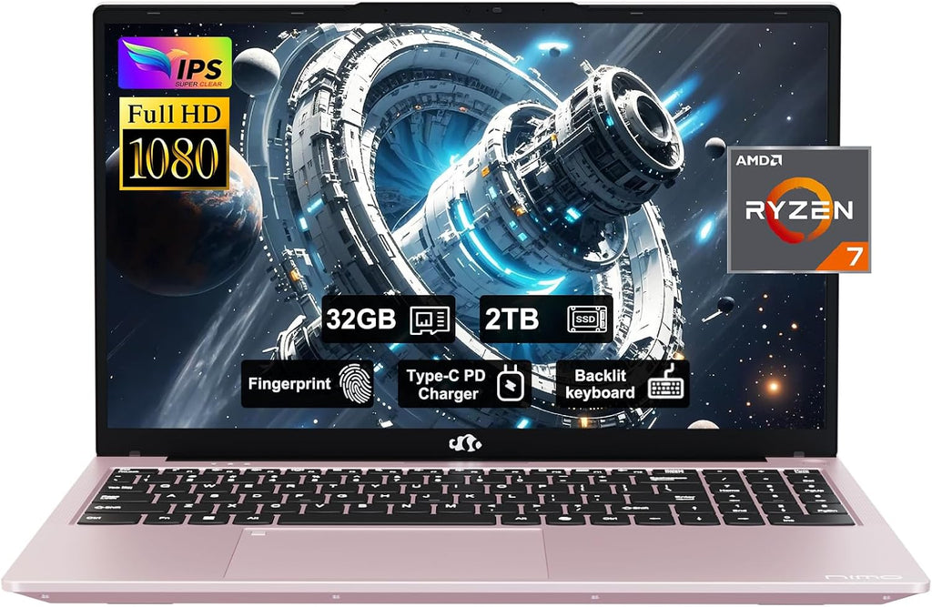 15.6'' FHD IPS Business Gaming Laptop Computer, 8-Cores AMD Ryzen 7 6800H, 32GB DDR5 RAM 2TB SSD(Beat i7-12700H, Up to 4.7GHz), Radeon 680M GPU, 100W Type-C, Fingerprint, Backlit Keyboard, Rose Gold