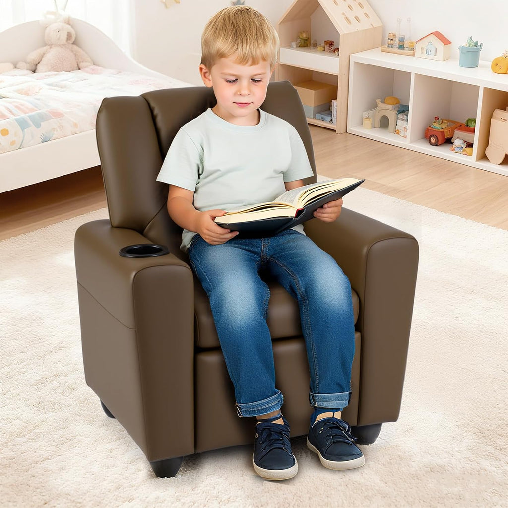 Costzon Kids Recliner Chair with Cup Holder, Toddler Adjustable Lounge Chair w/Footrest for Boys Girls Room, Ergonomic Baby Child Furniture Sofa for Age 3+ Gifts, Kids Mini Recliner up to 150 lbs