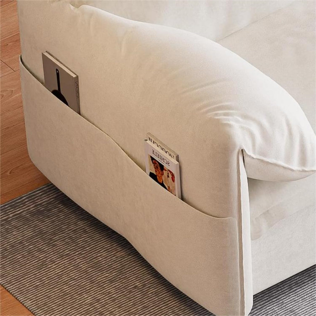 66' Sleeper Sofa Bed Queen Size, 3-in-1 Convertible Couch, Modern Pull Out Couches, Comfy Velvet Futon Sofa, Cloud Loveseat Lounge, Pillow Arm, for Small Spaces, Living Room, Apartment, Beige