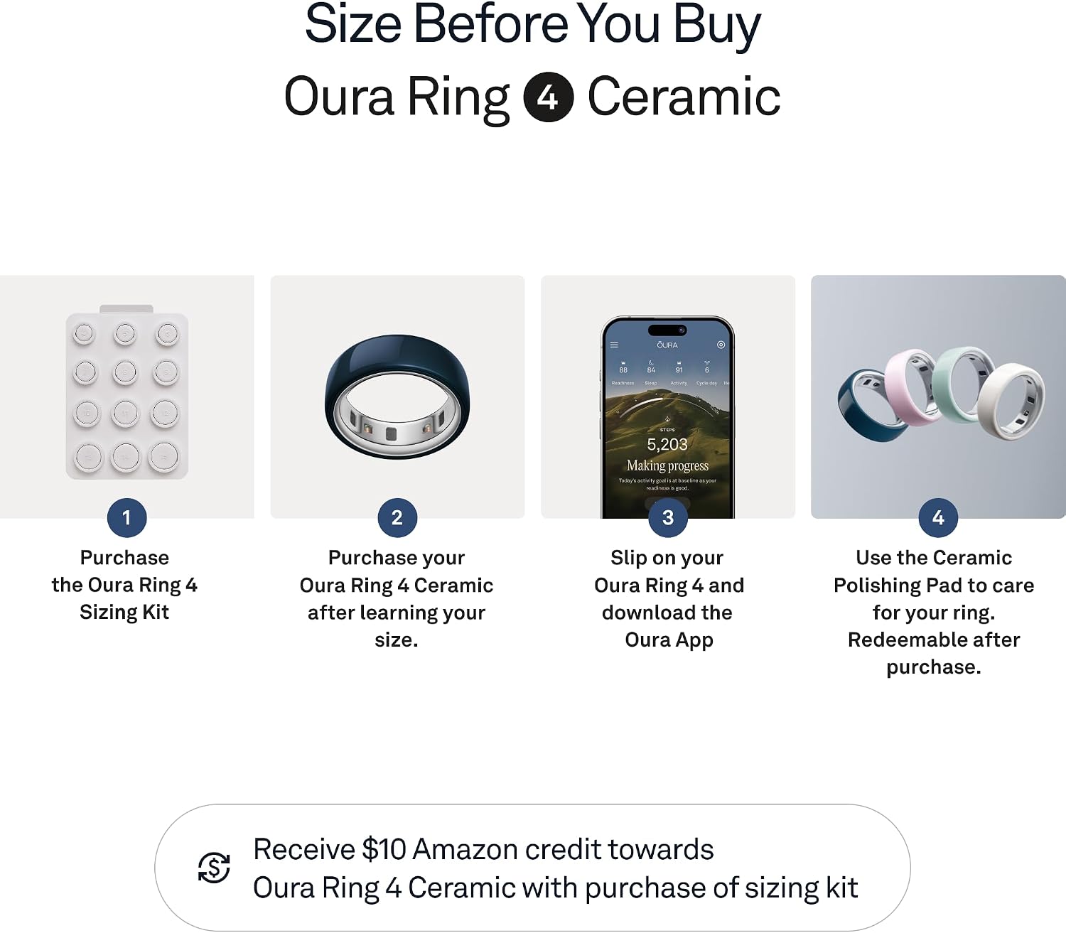 Oura Ring 4 - Ceramic Midnight - Size 8 - Sleep, Activity, Women's Health, AI Advisor, Up to 8 Days of Battery Life, Size Before You Buy, Android & iOS Compatible