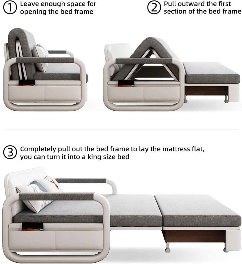 Pull-Out Sofa Daybed with Trundle, Versatile Futon Couch with Sleeping Function and Storage Space, Sofa Bed for Small Rooms and Living Rooms, Dark Grey and White (50.3')