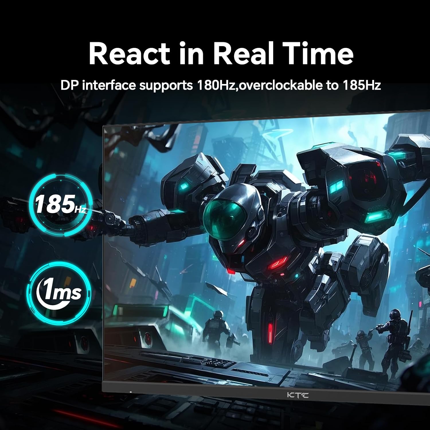 KTC 24 inch Gaming Monitor QHD 180Hz, Fast IPS 1440p Computer Monitor, Up to 185Hz, 1ms, G-Sync/FreeSync, HDR400, Height Adjustable, 2 x HDMI, 1 x DP H24T7 (Renewed)