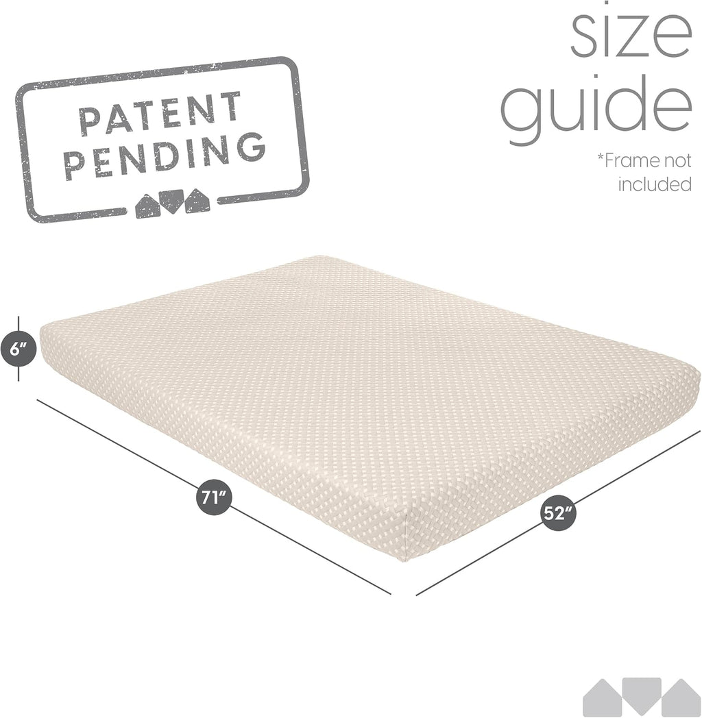 Milliard Full Size Futon Mattress, Ivory, 71 x 52 x 6 Inch, Memory Foam Futon Mattress Full Size, CertiPUR-US, Comfy Sofa Bed, Couch, Removable Washable Hypoallergenic Cover, Frame Not Included