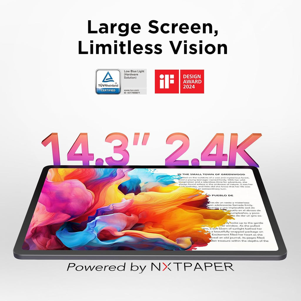 TCL NXTPAPER 14 Android Tablet, 14.3' Paper-Like Display Drawing Pad, Digital Notebook & Musician Tablet with 4096-Level Stylus & Flip Case, 8+8GB RAM, 256GB Storage, 10000mAh, Multi-Window, Gray