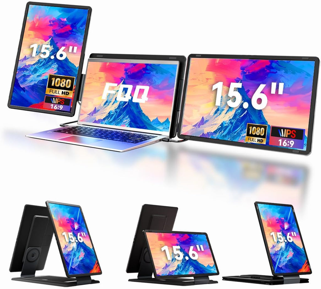 15.6' Laptop Screen Extender, FHD IPS Dual/Triple Screen Portable Monitor for Laptop 13-17.3', Plug n Play Extra Screen Detachable Laptop Monitor Extender for Win/Mac-S9H