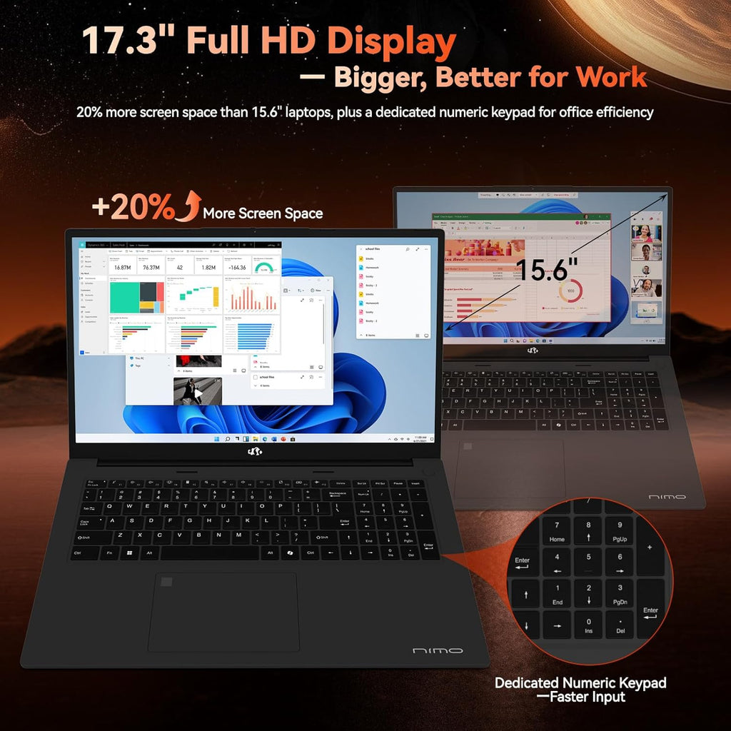 NIMO 17.3' Gaming-Laptop, AMD Ryzen 7 7735HS 16GB DDR5 RAM 512GB SSD (8C/16T, Beats i7-12650H) Business Computer with Radeon 680M, 100W Type-C, WiFi-6E, 75Wh Battery Fingerprint Backlit Keyboard