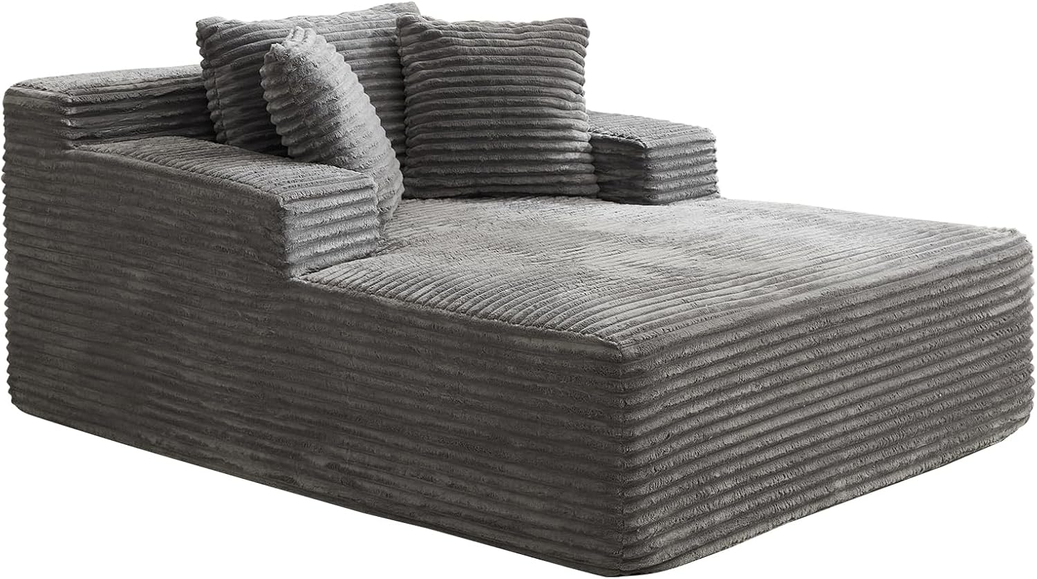 Garvee 50' Oversized Chaise Lounge Indoor Boneless Couch with 3 Pillows Corduroy Sofa Bed, Comfy Sleeper Chair for Living Room Bedroom Reading Chair No Assembly Required, Grey