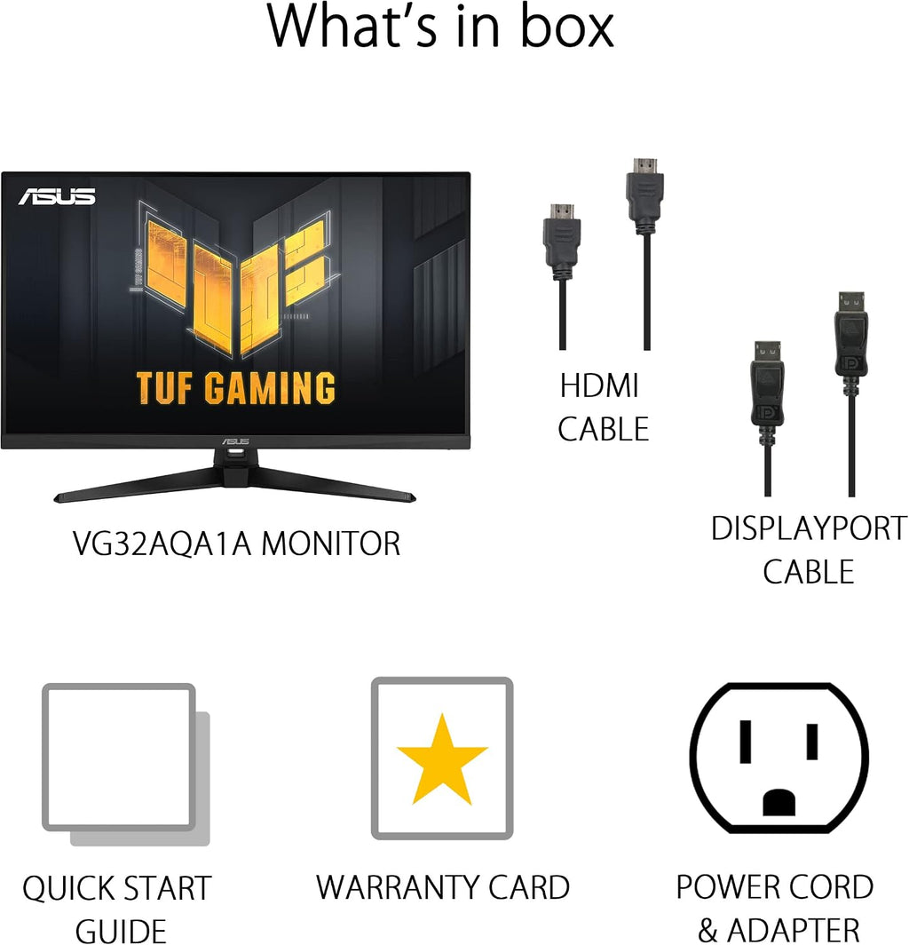 ASUS TUF Gaming 31.5' 1440P HDR Monitor (VG32AQA1A) - QHD (2560 x 1440), 170Hz, 1ms, Extreme Low Motion Blur, FreeSync Premium, DisplayPort, HDMI, HDR-10, Shadow Boost, VESA Wall Mountable (Renewed)