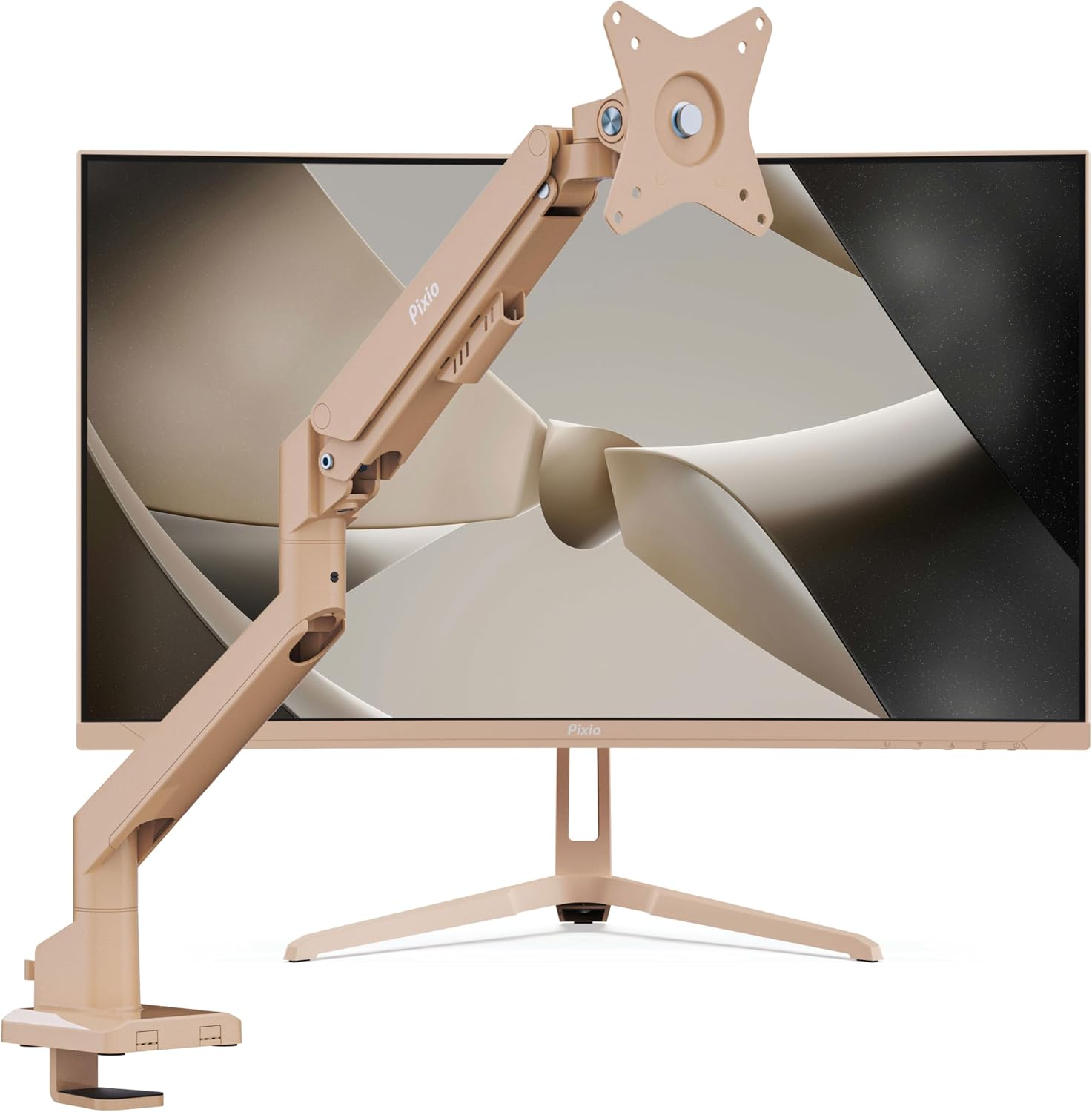 Pixio PXC248WAVE Beige 24 inch 200Hz Refresh Rate FHD 1080p Resolution 1500R Curve Fast VA Panel 1ms GTG Response Time HDR Curved Gaming Monitor and PS1S Wave Blue Beige Monitor Arm