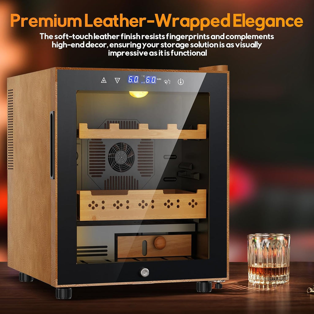 50L Upgraded Electric Humidor, 300 Counts Large Capacity,Thermostatic Electric Cooler Cabinet with Digital LED Screen, Safety Lock,Smart Humidity & Temp Control