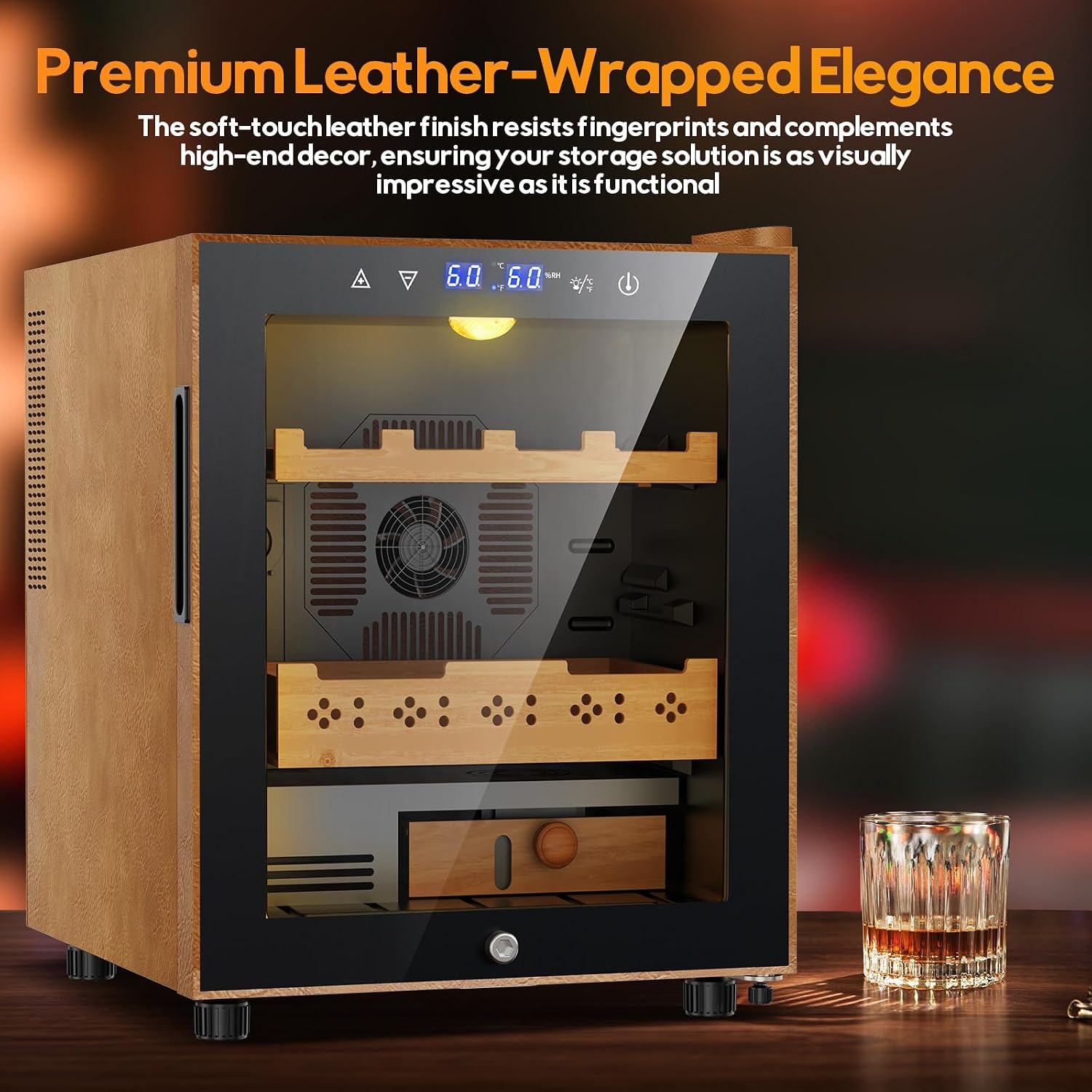 50L Upgraded Electric Humidor, 300 Counts Large Capacity,Thermostatic Electric Cooler Cabinet with Digital LED Screen, Safety Lock,Smart Humidity & Temp Control