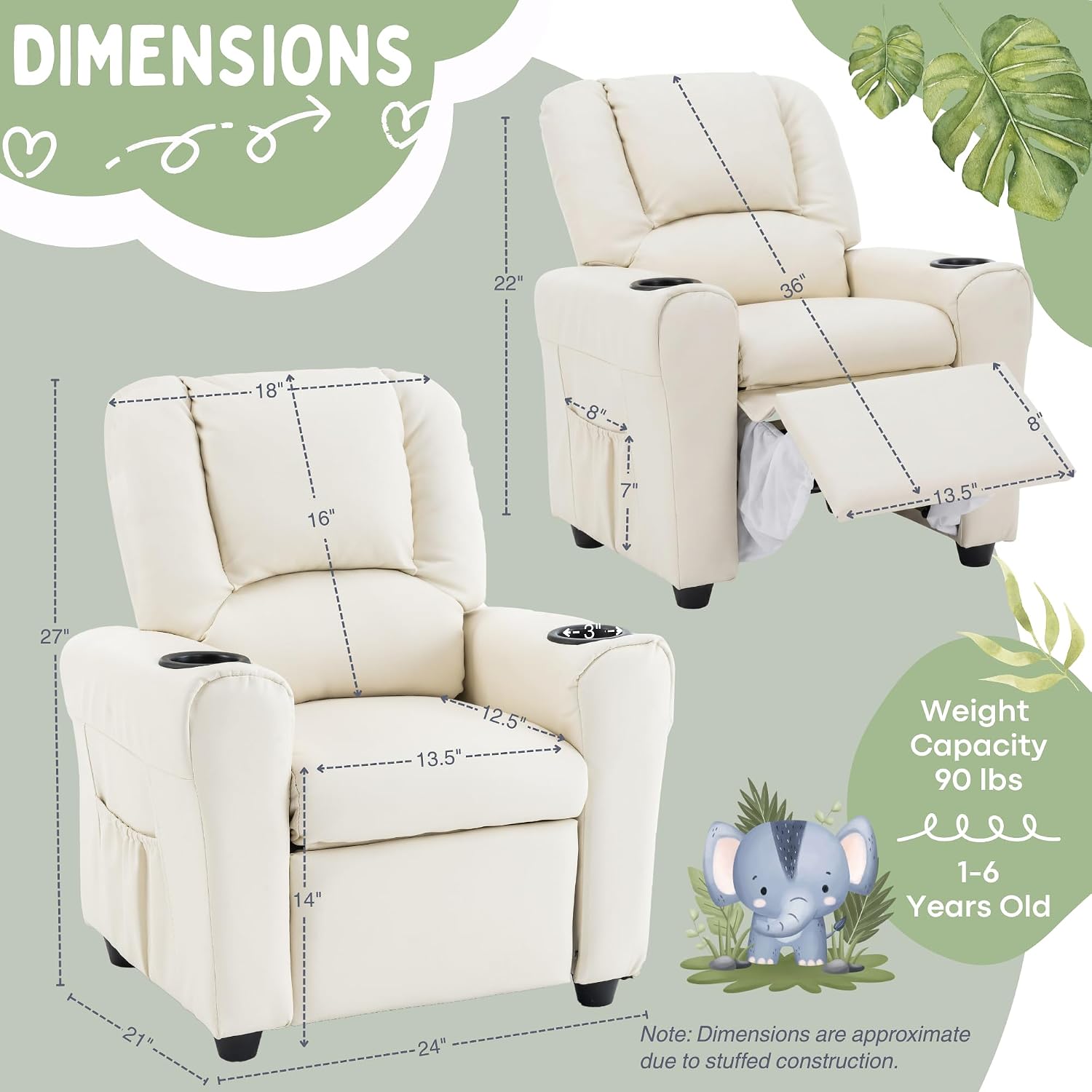 Candy Kids Reclining Chair Leather Recliner Sofa Push Back Toddler Youth Children Child Ages 1-6